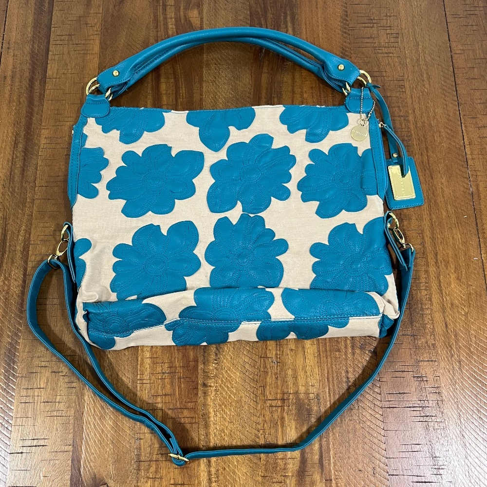 Women's Crossbody TORQUOISE/BEIGE Big Buddha EUC Floral Themed Handbag